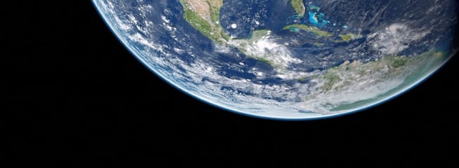 An image of how earth looks like from space at from close distance like from the moon