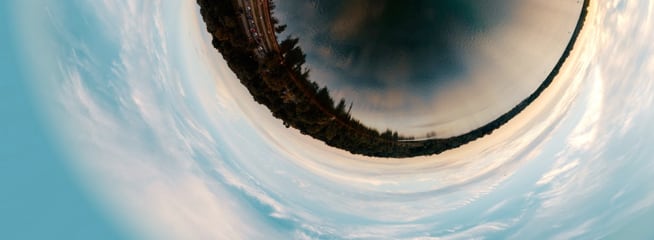 A fisheye view of the road with beautiful clear sky